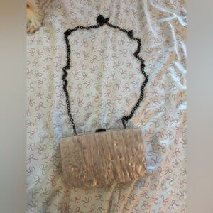 Pinky Beige Hard Cased Purse With Black Removable Crossbody Chain